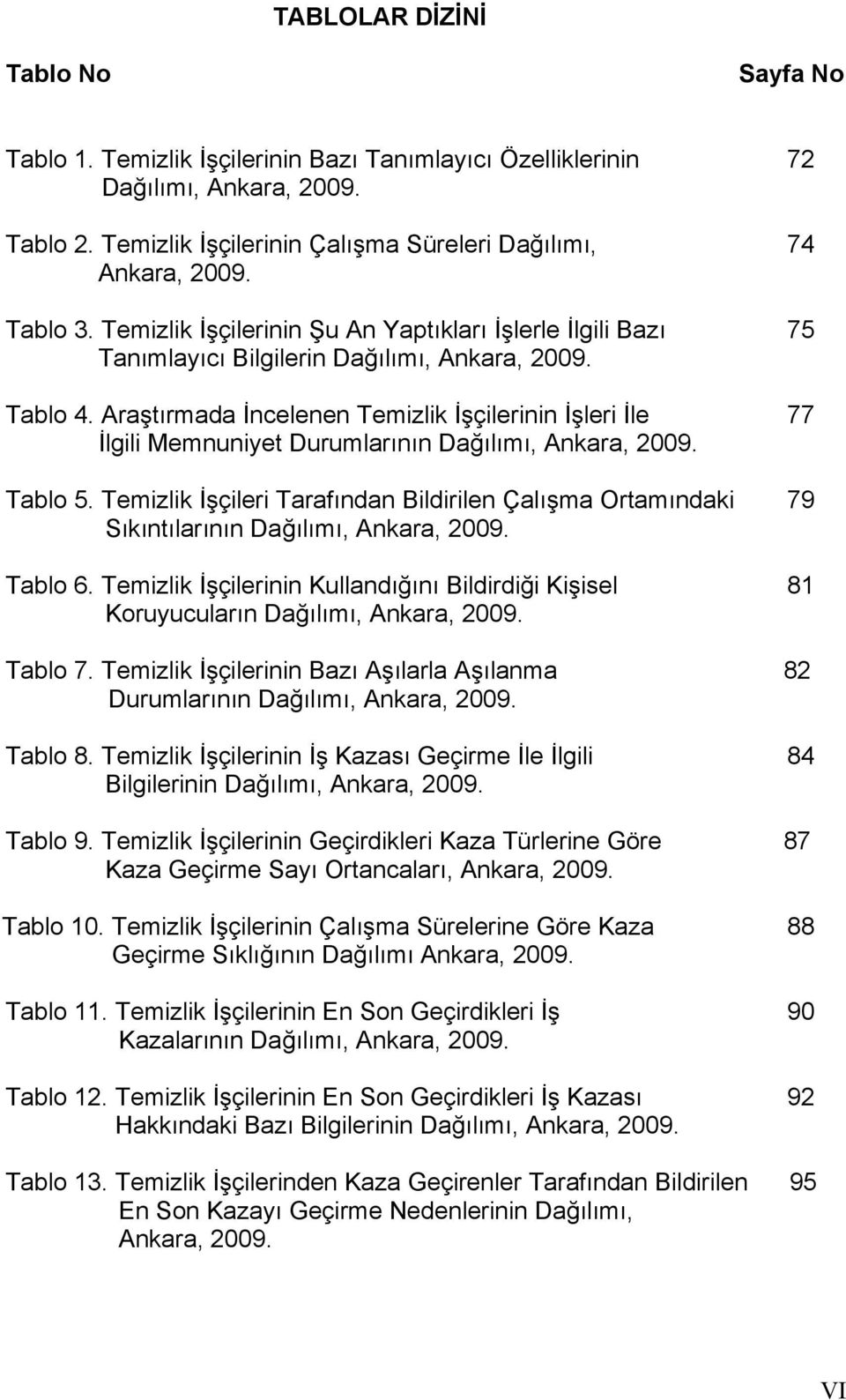 Araştırmada İncelenen Temizlik İşçilerinin İşleri İle 77 İlgili Memnuniyet Durumlarının Dağılımı, Ankara, 2009. Tablo 5.