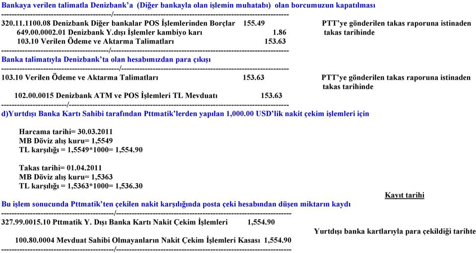 63 -----------------------------------------/-------------------------------------------------------------------- Banka talimatıyla Denizbank ta olan hesabımızdan para çıkışı