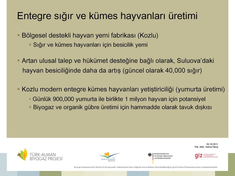 artış (güncel olarak 40,000 sığır) Kozlu modern entegre kümes hayvanları yetiştiriciliği (yumurta üretimi) Günlük