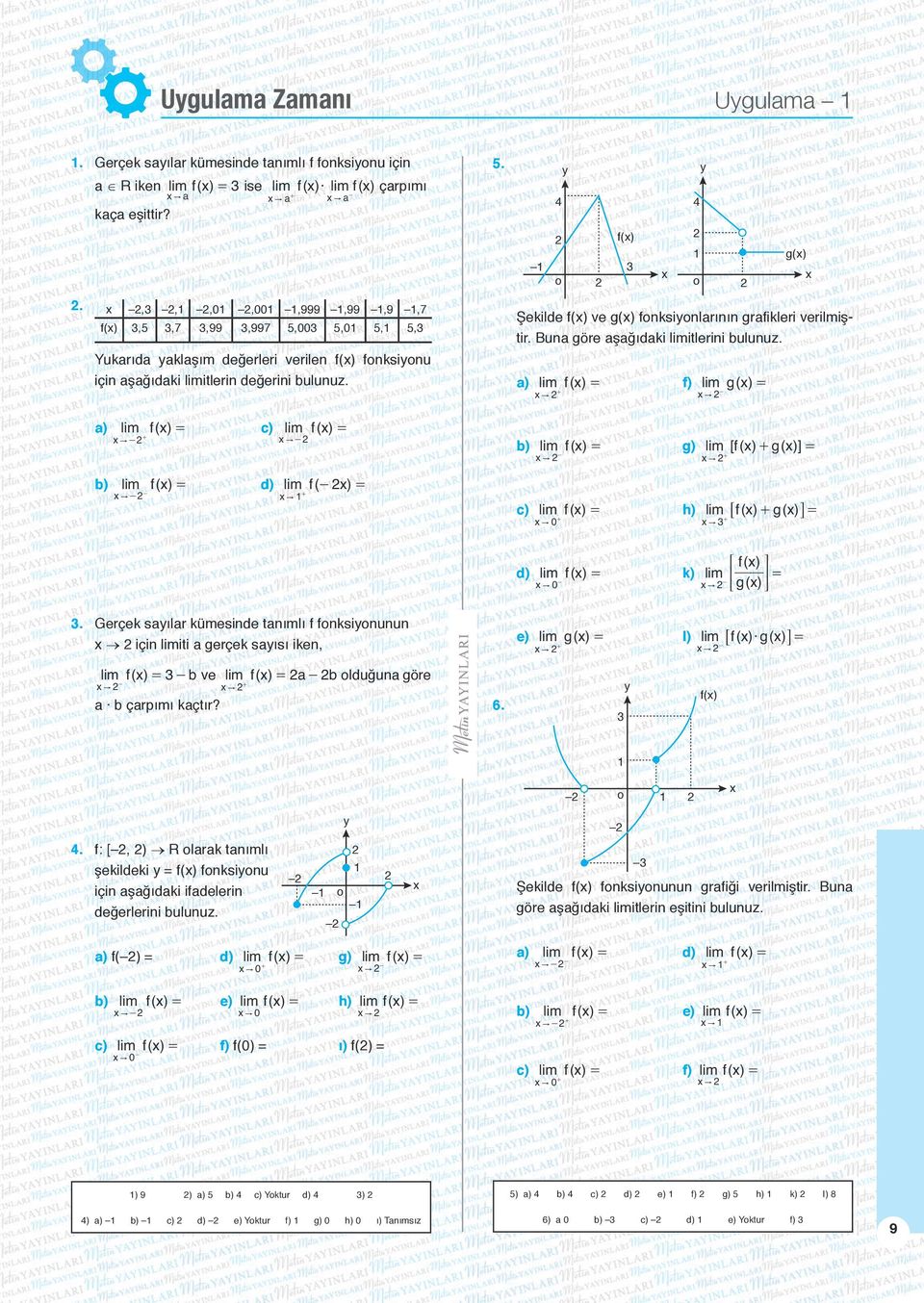 ) f ( ) f ( " c) " ) b) f ( ) d) f( ) " " Şekilde f() ve g() foksiolrıı grfikleri verilmiştir. Bu göre şğıdki itlerii buluuz.