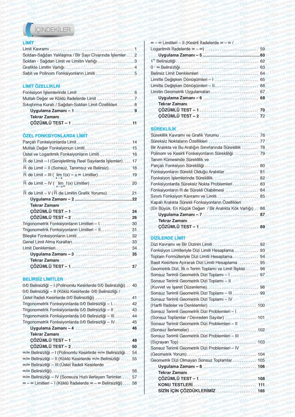 .. ÖZEL FONKSİYONLARDA LİMİT Prçlı Foksiolrd Limit... Mutlk Değer Foksiou Limiti... Üstel ve Logritmik Foksiolrı Limiti... 6 R de Limit I (Geişletilmiş Reel Sılrd İşlemler).