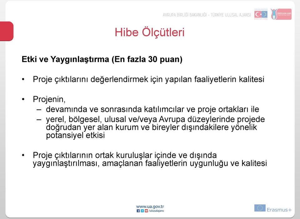 ulusal ve/veya Avrupa düzeylerinde projede doğrudan yer alan kurum ve bireyler dışındakilere yönelik potansiyel