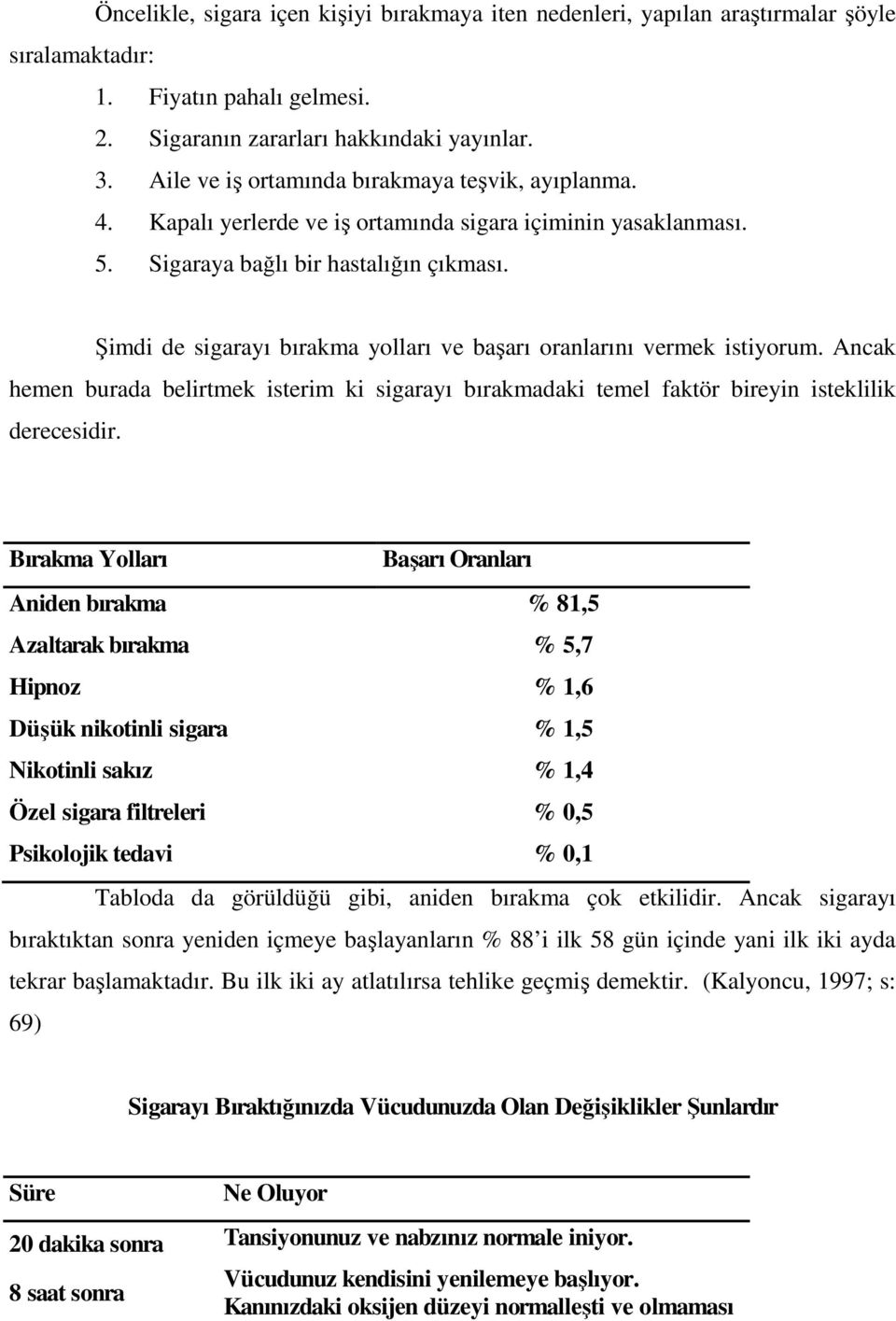 Şimdi de sigarayı bırakma yolları ve başarı oranlarını vermek istiyorum. Ancak hemen burada belirtmek isterim ki sigarayı bırakmadaki temel faktör bireyin isteklilik derecesidir.