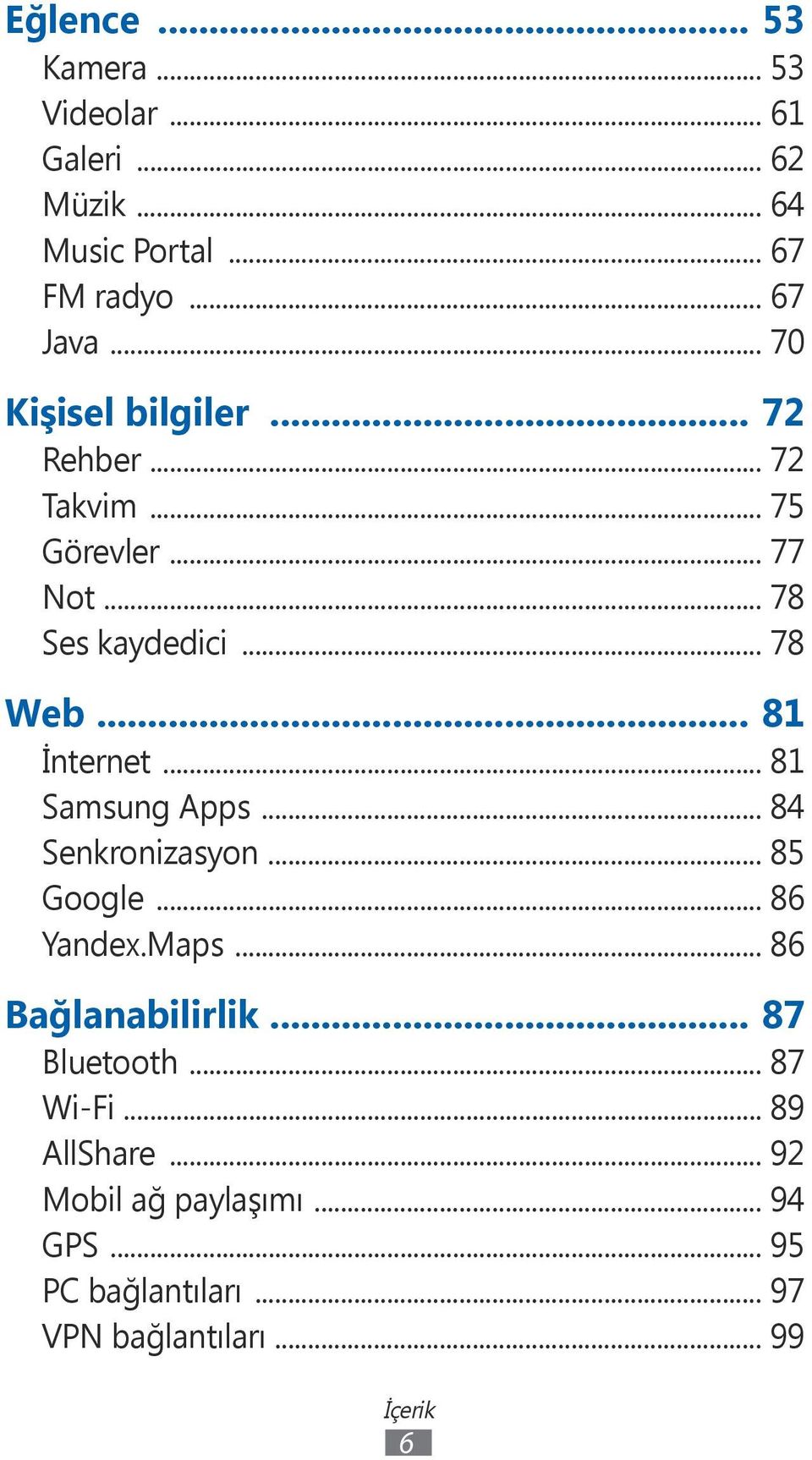 .. 81 İnternet... 81 Samsung Apps... 84 Senkronizasyon... 85 Google... 86 Yandex.Maps... 86 Bağlanabilirlik.