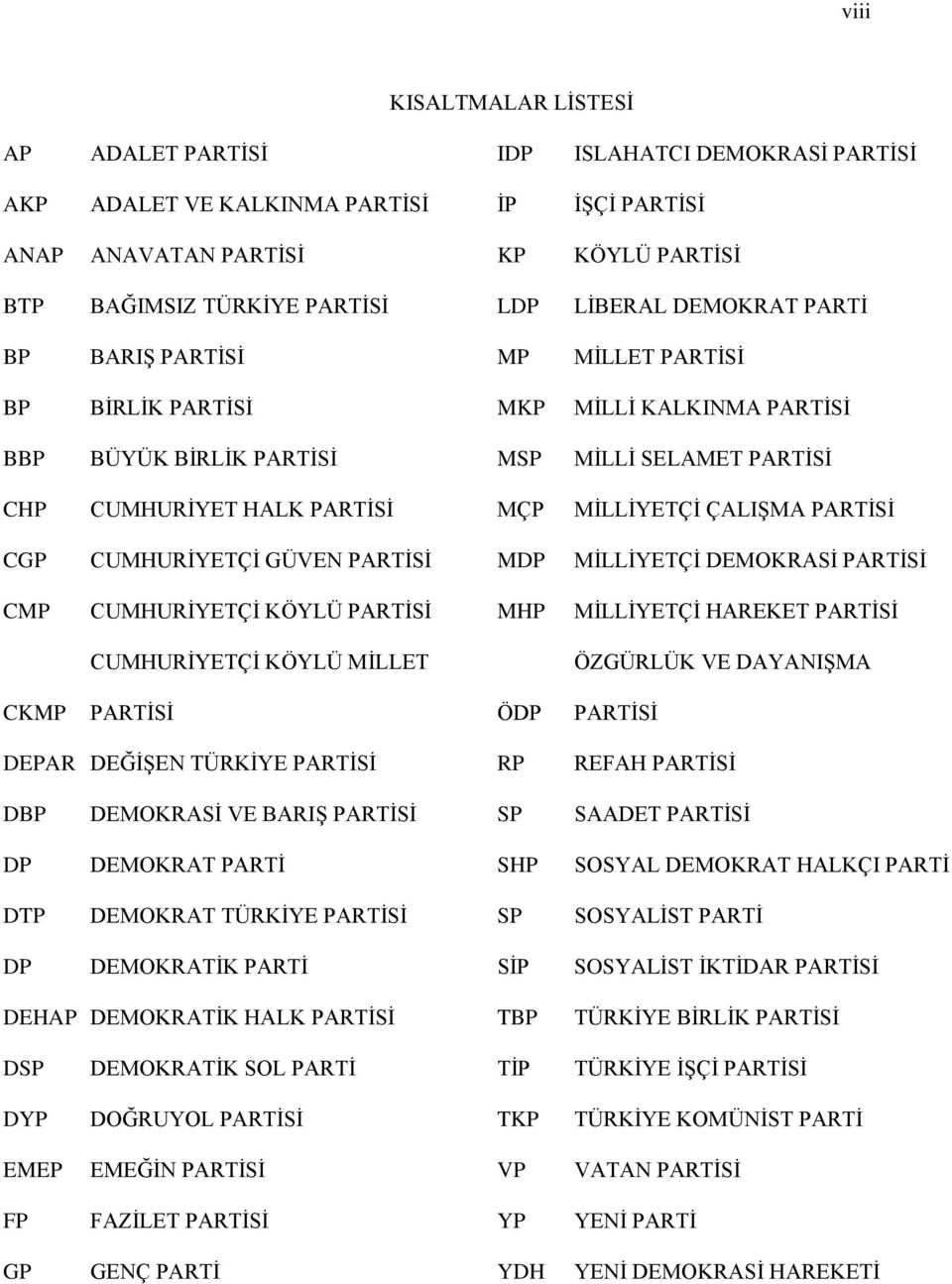 ÇALIŞMA PARTİSİ CGP CUMHURİYETÇİ GÜVEN PARTİSİ MDP MİLLİYETÇİ DEMOKRASİ PARTİSİ CMP CUMHURİYETÇİ KÖYLÜ PARTİSİ MHP MİLLİYETÇİ HAREKET PARTİSİ CUMHURİYETÇİ KÖYLÜ MİLLET ÖZGÜRLÜK VE DAYANIŞMA CKMP