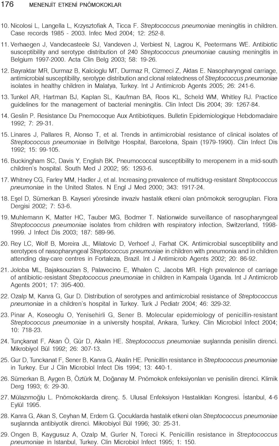 Antibiotic susceptibility and serotype distribution of 240 Streptococcus pneumoniae causing meningitis in Belgium 1997-2000. Acta Clin Belg 2003; 58: 19-26. 12.