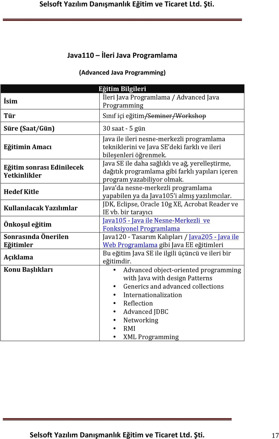 Java da nesne- merkezli programlama yapabilen ya da Java105 i almış yazılımcılar. JDK, Eclipse, Oracle 10g XE, Acrobat Reader ve IE vb.