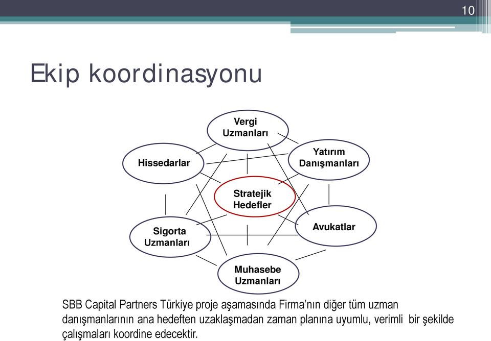 Türkiye proje aşamasında Firma nın diğer tüm uzman danışmanlarının ana hedeften