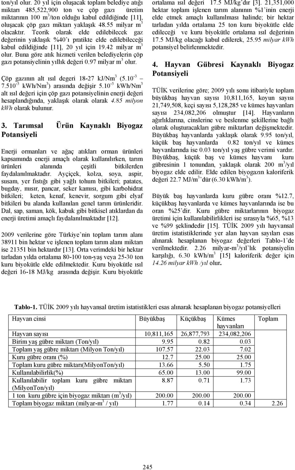 Buna göre atık hizmeti verilen belediyelerin çöp gazı potansiyelinin yıllık değeri 0.97 milyar m 3 olur. Çöp gazının alt ısıl degeri 18-27 kj/nm 3 (5.10-3 7.510-3 kwh/nm 3 ) arasında değişir 5.