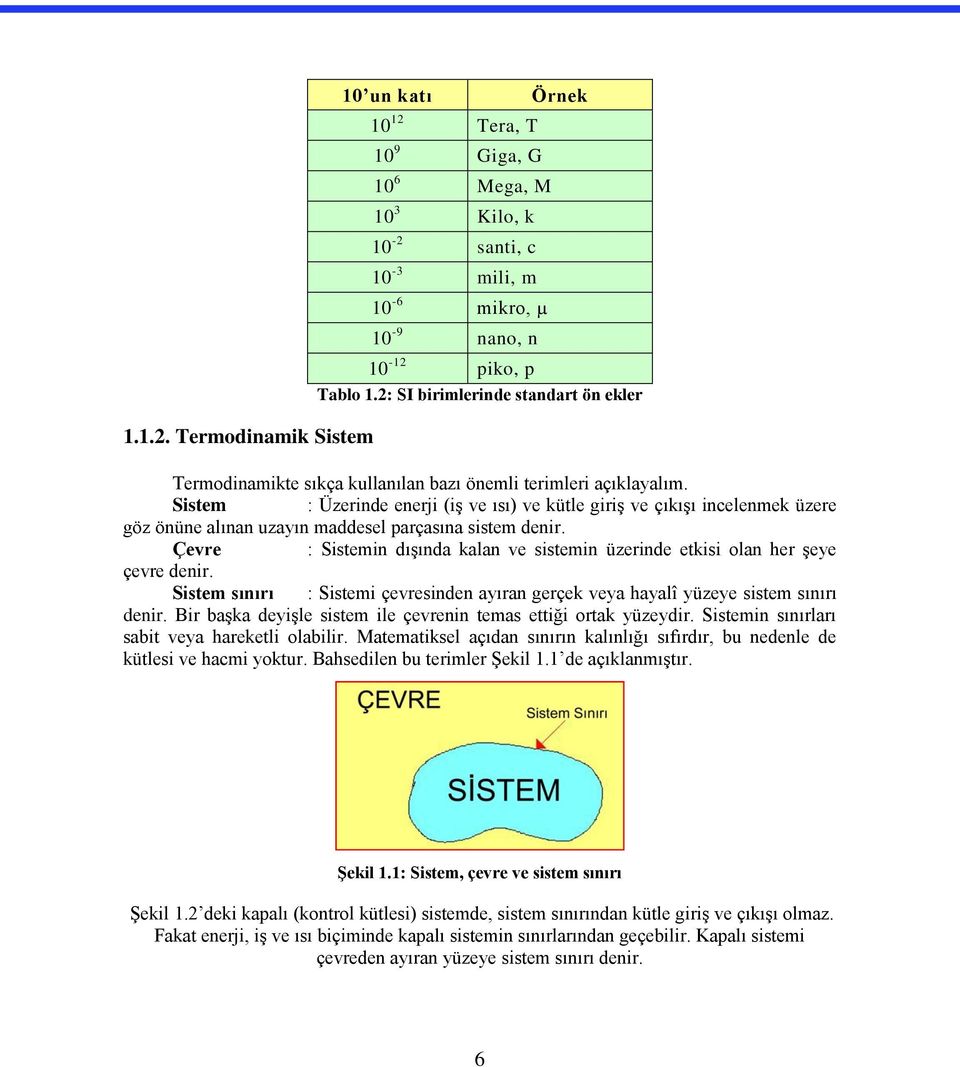 Sistem : Üzerinde enerji (iş ve ısı) ve kütle giriş ve çıkışı incelenmek üzere göz önüne alınan uzayın maddesel parçasına sistem denir.