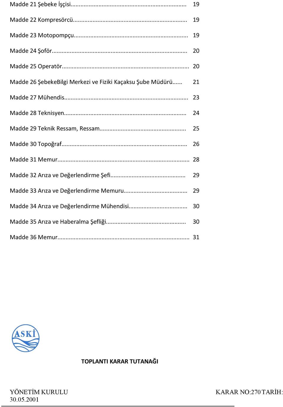 .. 24 Madde 29 Teknik Ressam, Ressam... 25 Madde 30 Topoğraf... 26 Madde 31 Memur... 28 Madde 32 Arıza ve Değerlendirme Şefi.