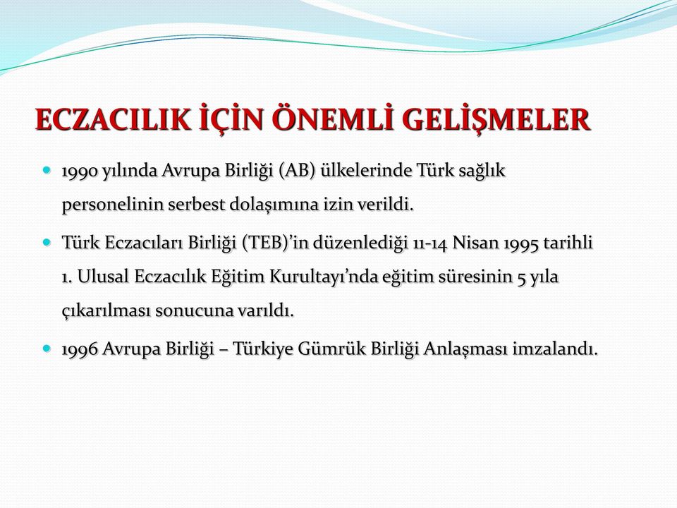 Türk Eczacıları Birliği (TEB) in düzenlediği 11-14 Nisan 1995 tarihli 1.