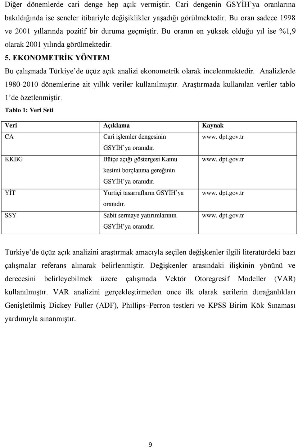 EKONOMETRİK YÖNTEM Bu çalışmada Türkiye de üçüz açık analizi ekonometrik olarak incelenmektedir. Analizlerde 1980-2010 dönemlerine ait yıllık veriler kullanılmıştır.