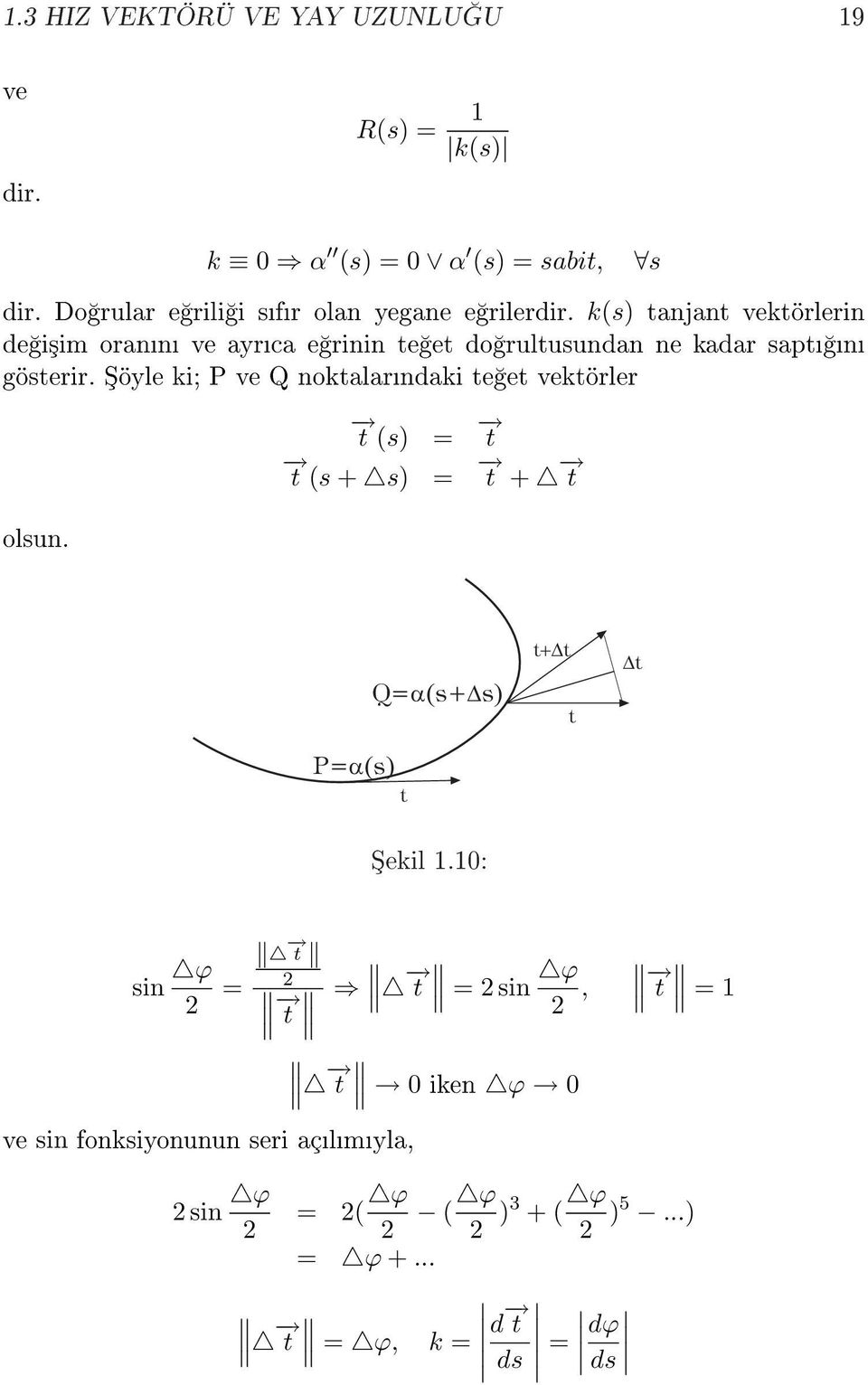 k(s) tanjant vektörlerin de i³im orann ve ayrca e rinin te et do rultusundan ne kadar sapt n gösterir.