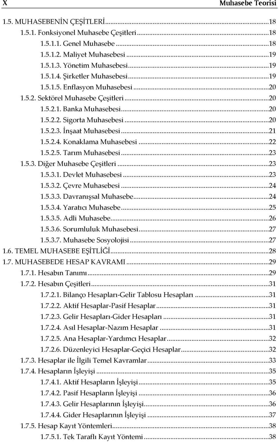 5.2.4. Konaklama Muhasebesi...22 1.5.2.5. Tarım Muhasebesi...23 1.5.3. Diğer Muhasebe Çeşitleri...23 1.5.3.1. Devlet Muhasebesi...23 1.5.3.2. Çevre Muhasebesi...24 1.5.3.3. Davranışsal Muhasebe...24 1.5.3.4. Yaratıcı Muhasebe.