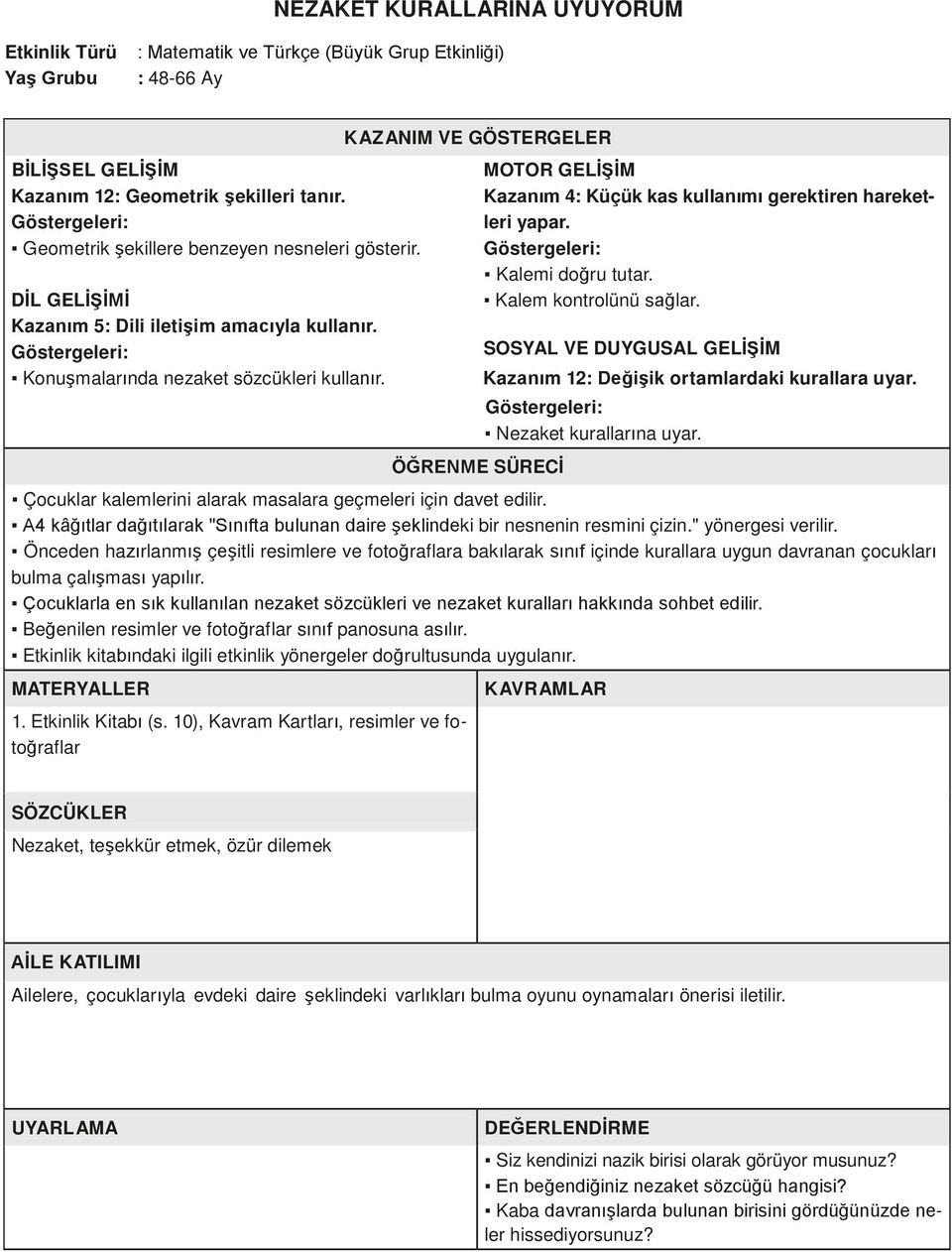 SOSYAL VE DUYGUSAL GELİŞİM Kazanım 12: Değişik ortamlardaki kurallara uyar. Nezaket kurallarına uyar. Çocuklar kalemlerini alarak masalara geçmeleri için davet edilir.