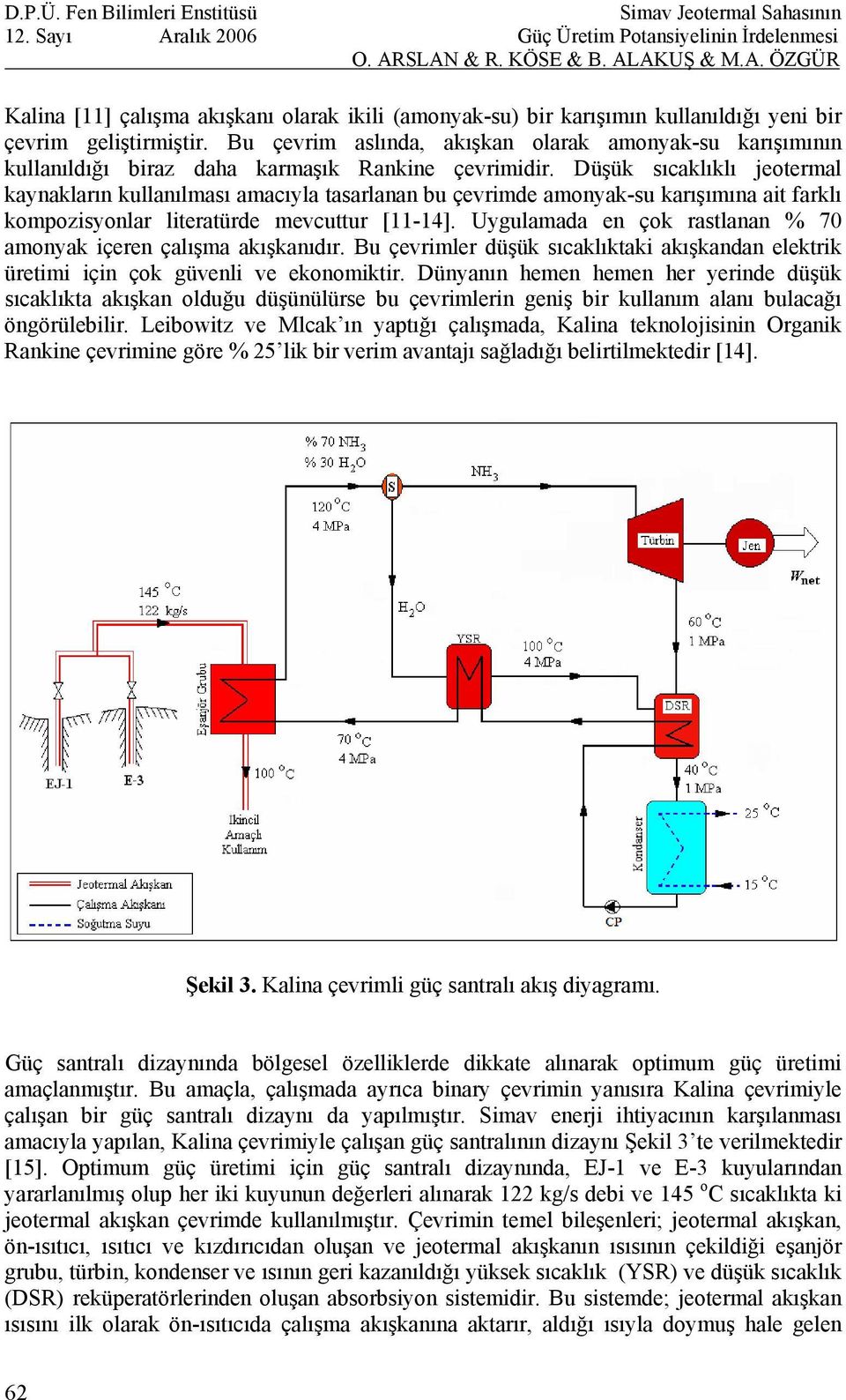 Düşük sıcaklıklı jeotermal kaynakların kullanılması amacıyla tasarlanan bu çevrimde amonyak-su karışımına ait farklı kompozisyonlar literatürde mevcuttur [11-14].