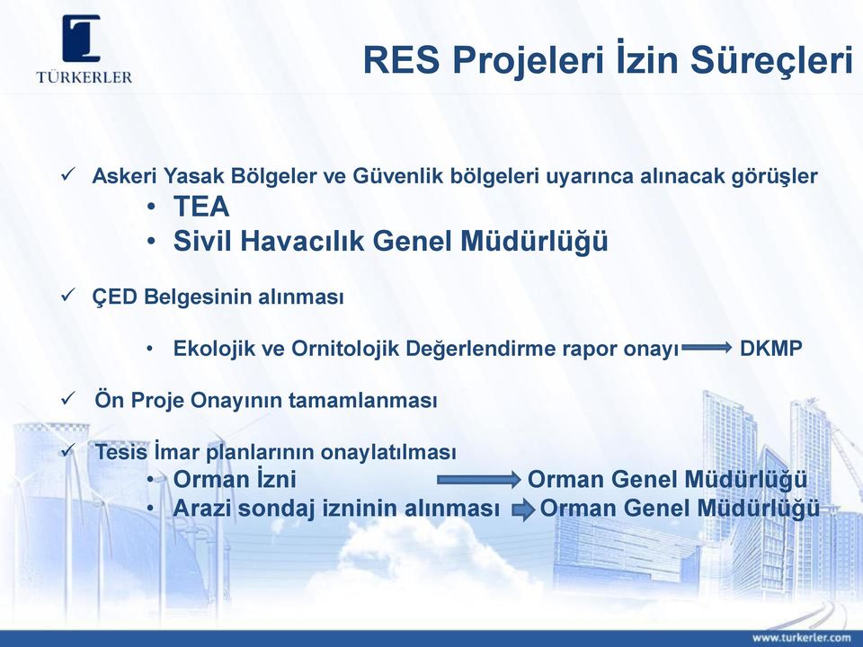 Ornitolojik Değerlendirme rapor onayı DKMP Ön Proje Onayının tamamlanması Tesis İmar