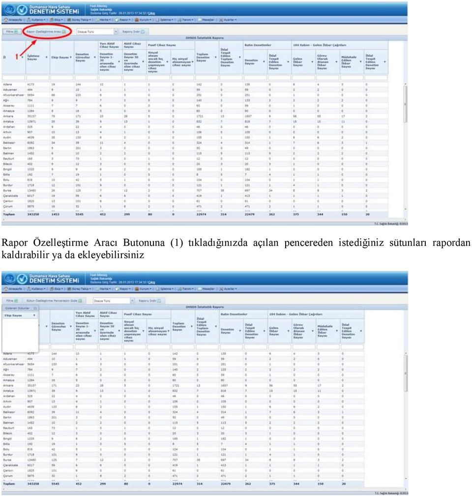 pencereden istediğiniz sütunları