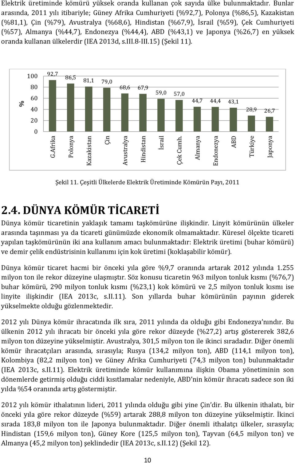 Almanya (%44,7), Endonezya (%44,4), ABD (%43,1) ve Japonya (%26,7) en yüksek oranda kullanan ülkelerdir (IEA 2013d, s.iii.8-iii.15) (Şekil 11).