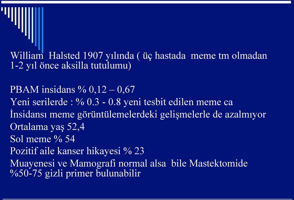 8 yeni tesbit edilen meme ca İnsidansı meme görüntülemelerdeki gelişmelerle de azalmıyor