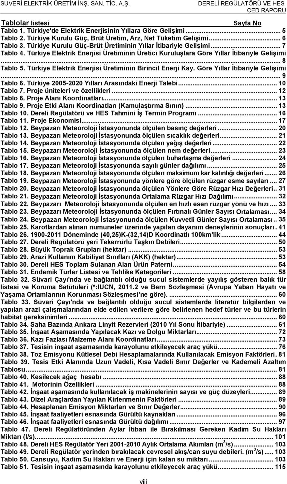 Türkiye Elektrik Enerjisi Üretiminin Birincil Enerji Kay. Göre Yıllar İtibariyle Gelişimi... 9 Tablo 6. Türkiye 2005-2020 Yılları Arasındaki Enerji Talebi... 10 Tablo 7.