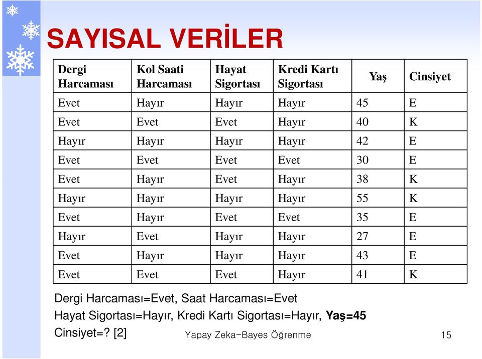 Hayır 55 K Evet Hayır Evet Evet 35 E Hayır Evet Hayır Hayır 7 E Evet Hayır Hayır Hayır 3 E Evet Evet Evet Hayır 1 K Dergi