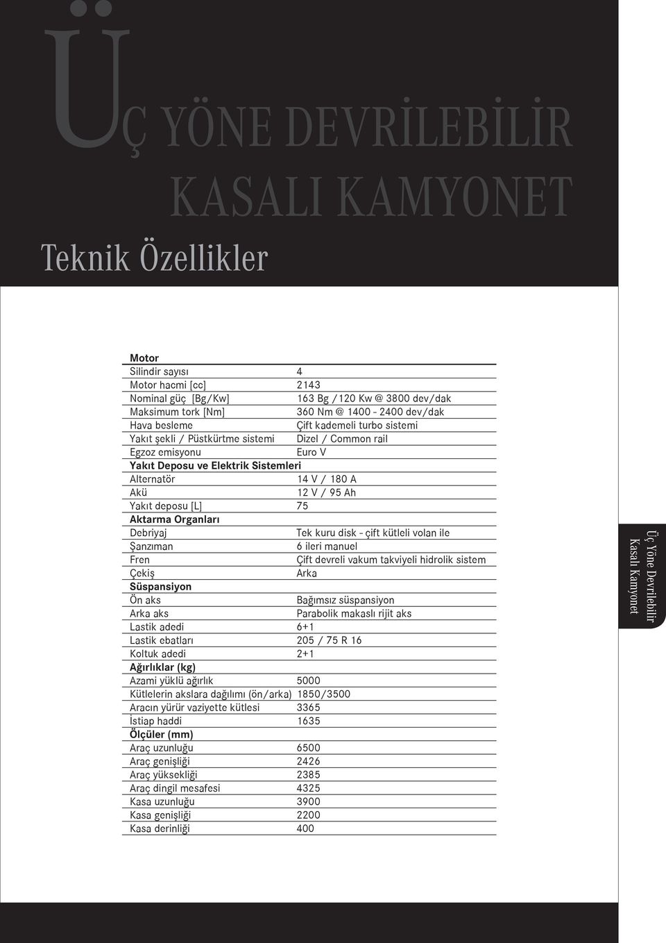 deposu [L] 75 Aktarma Organları Debriyaj Tek kuru disk - çift kütleli volan ile Şanzıman 6 ileri manuel Fren Çift devreli vakum takviyeli hidrolik sistem Çekiş Arka Süspansiyon Ön aks Bağımsız