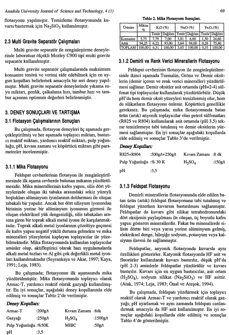 Multi gravite separatör çalışmalarında maksimum konsantre tenörü ve yerimi elde edebilmek için en uygun koşulları belirlernek amacıyla bir seri deney yapılmıştır.