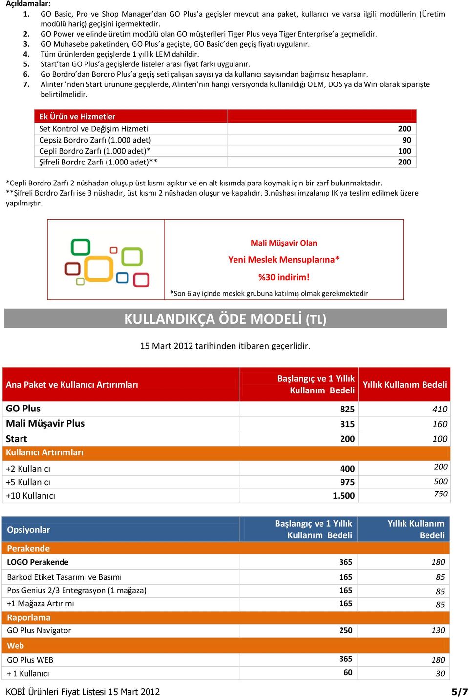 Tüm ürünlerden geçişlerde 1 yıllık LEM dahildir. 5. Start tan GO Plus a geçişlerde listeler arası fiyat farkı uygulanır. 6.
