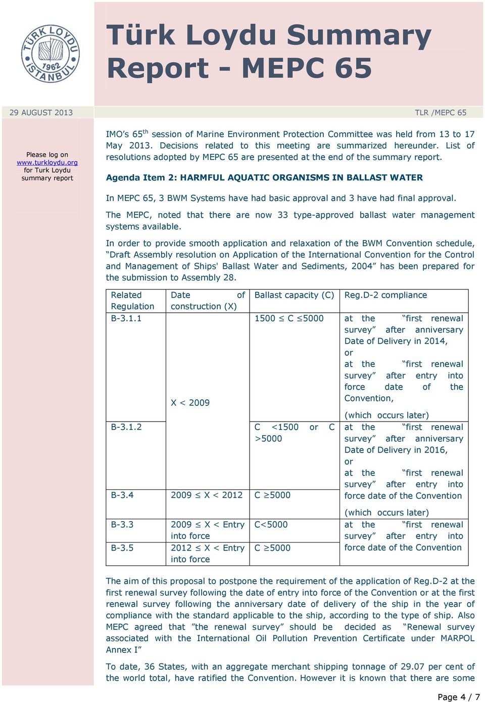 List of resolutions adopted by MEPC 65 are presented at the end of the summary report.