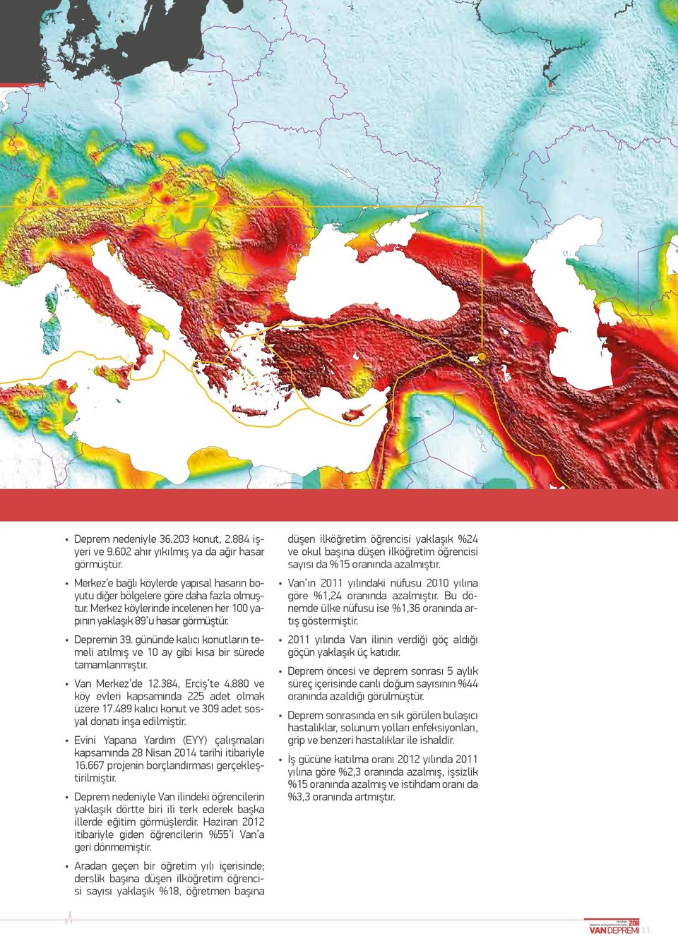 384, Erciş te 4.880 ve köy evleri kapsamında 225 adet olmak üzere 17.489 kalıcı konut ve 309 adet sosyal donatı inşa edilmiştir.