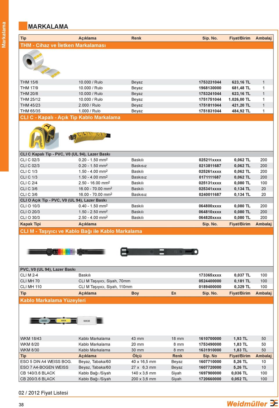 000 / Rulo Beyaz 1751831044 484,92 TL 1 CLI C - Kapalı - Açık Tip Kablo Markalama CLI C Kapalı Tip - PVC, V0 (UL 94), Lazer Baskı CLI C 02/3 0.20-1.