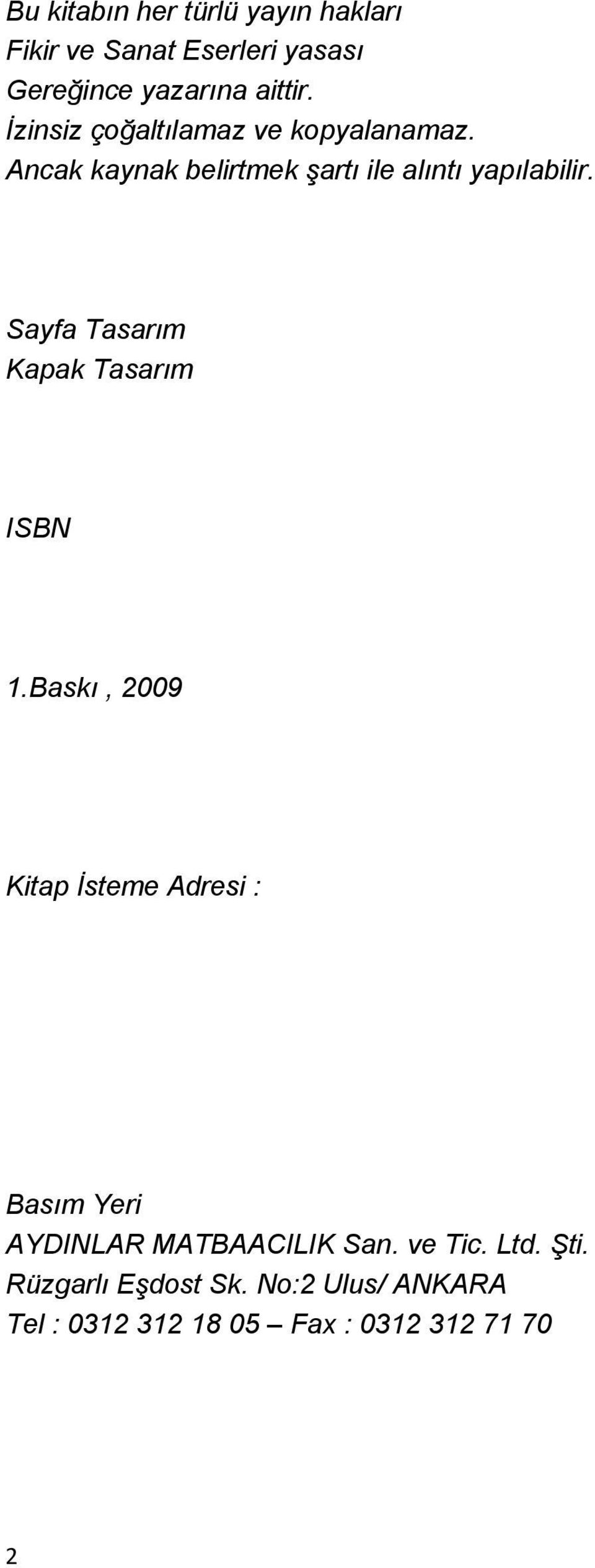 Sayfa Tasarım Kapak Tasarım ISBN 1.