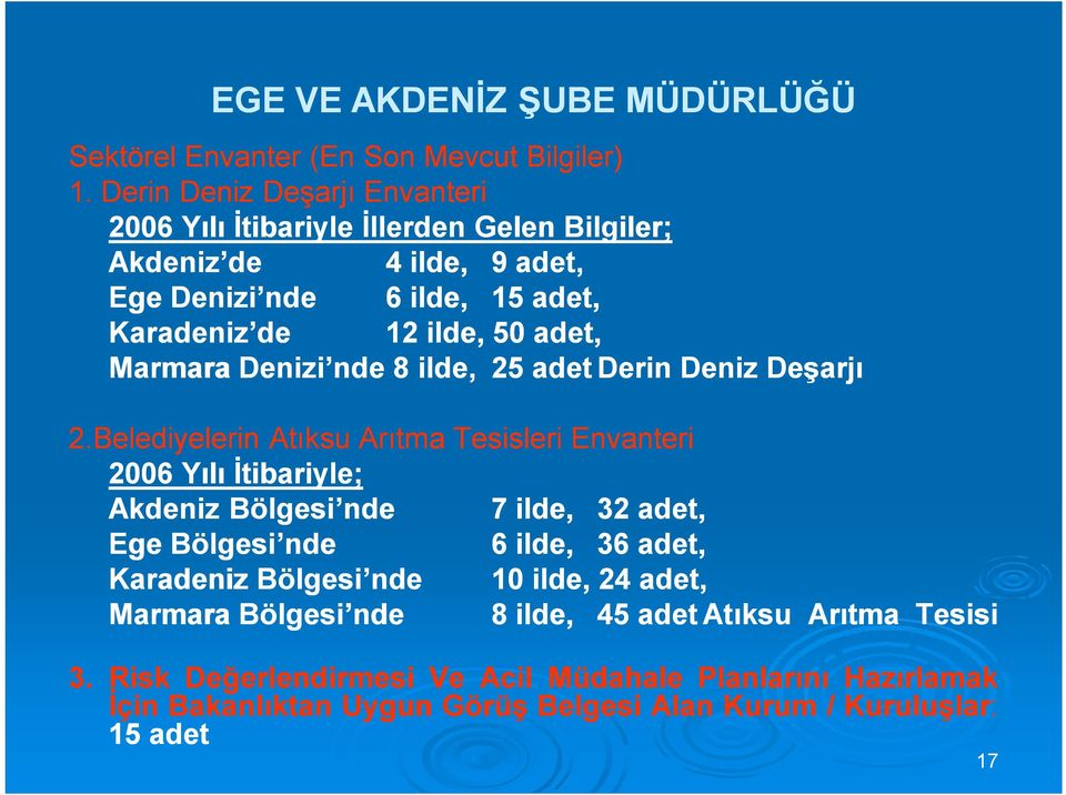 Marmara Denizi nde 8 ilde, 25 adet Derin Deniz Deşarjı 2.