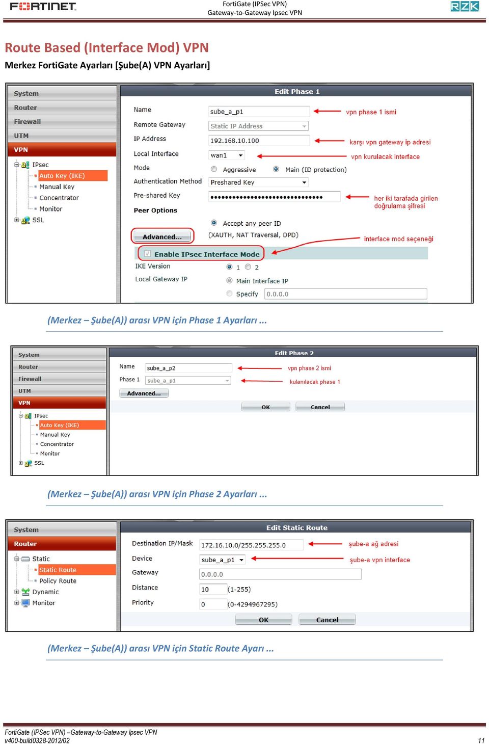 Ayarları... (Merkez Şube(A)) arası VPN için Phase 2 Ayarları.