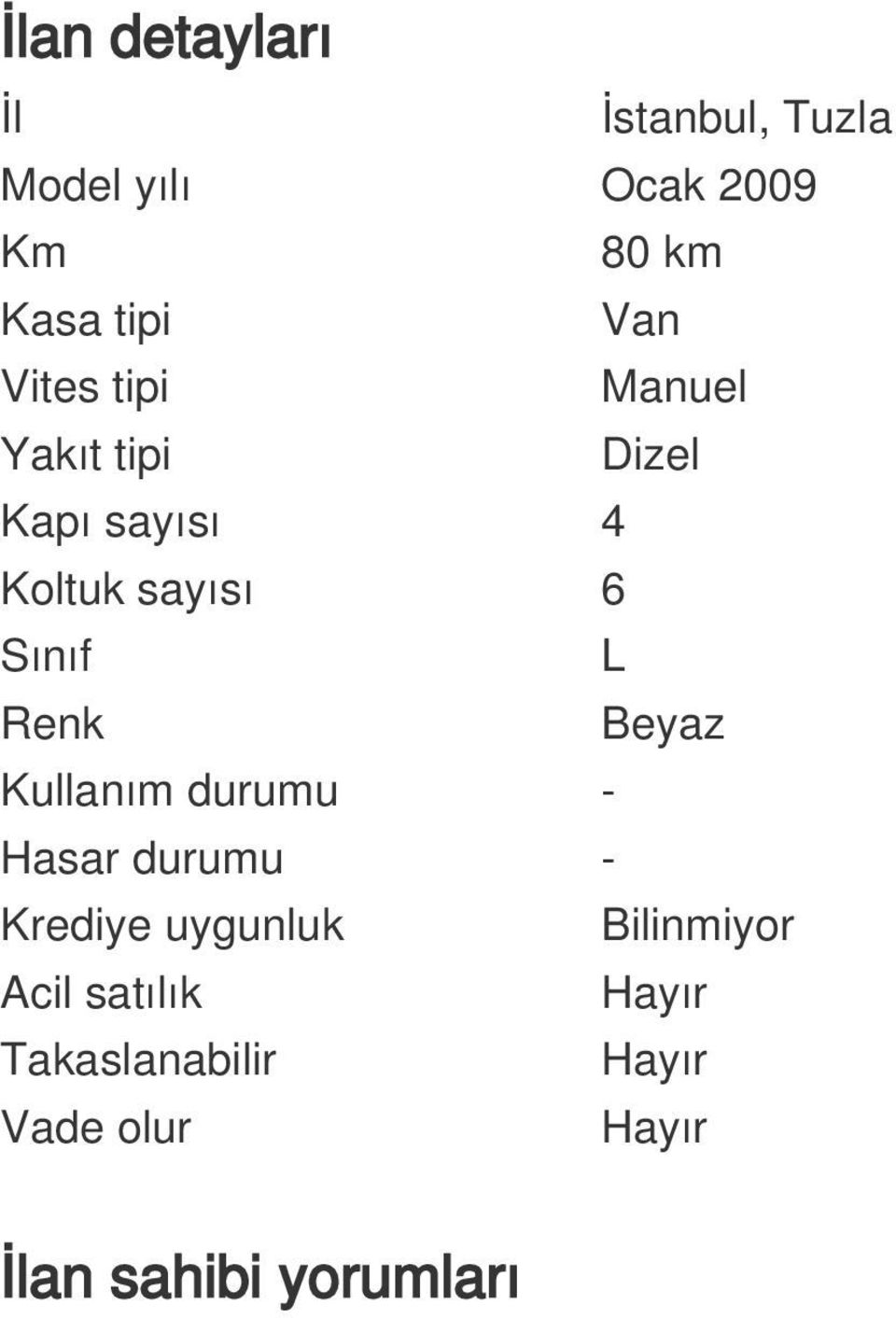 L Renk Beyaz Kullanım durumu - Hasar durumu - Krediye uygunluk Bilinmiyor