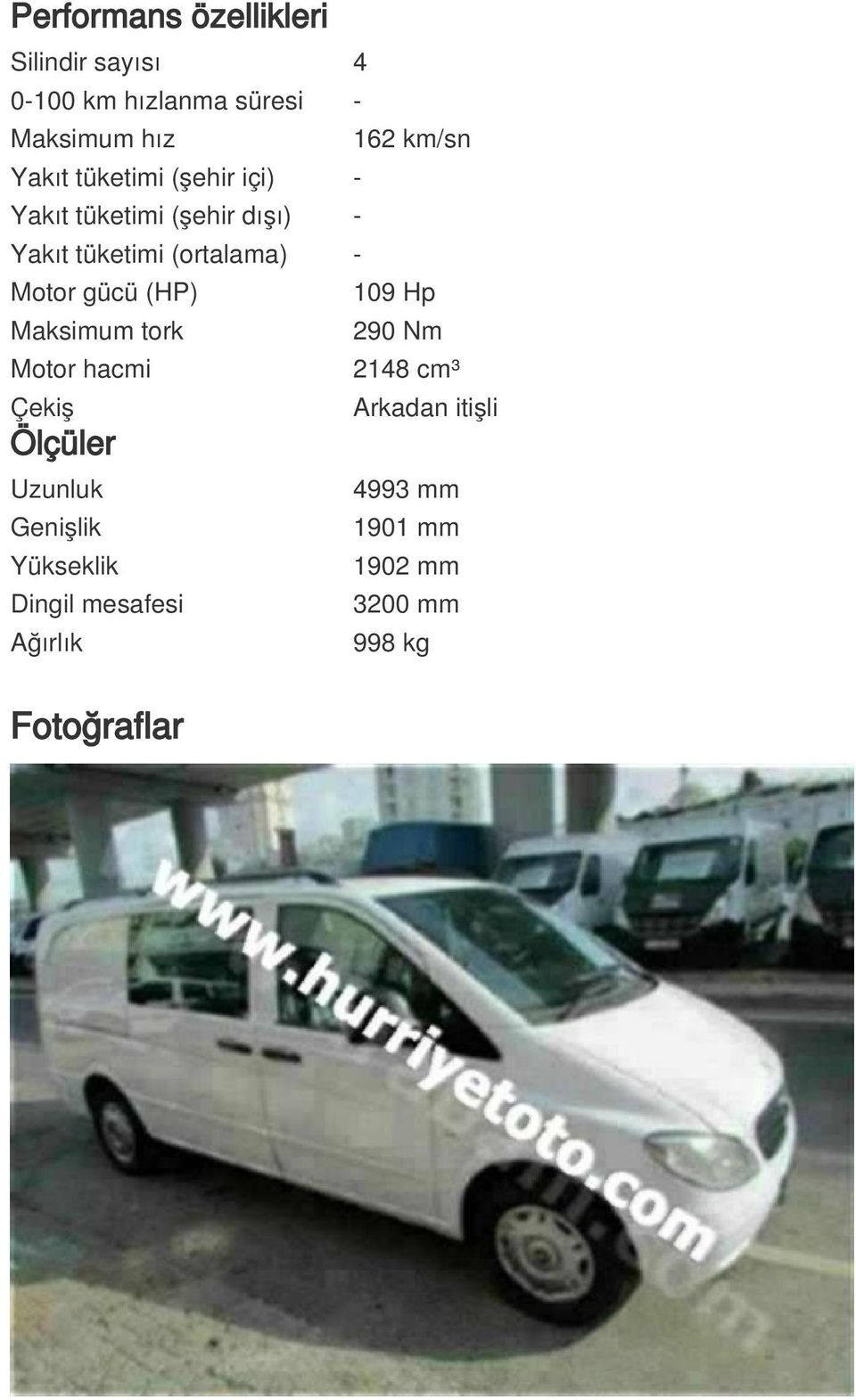 gücü (HP) 109 Hp Maksimum tork 290 Nm Motor hacmi 2148 cm³ Çekiş Ölçüler Uzunluk Genişlik