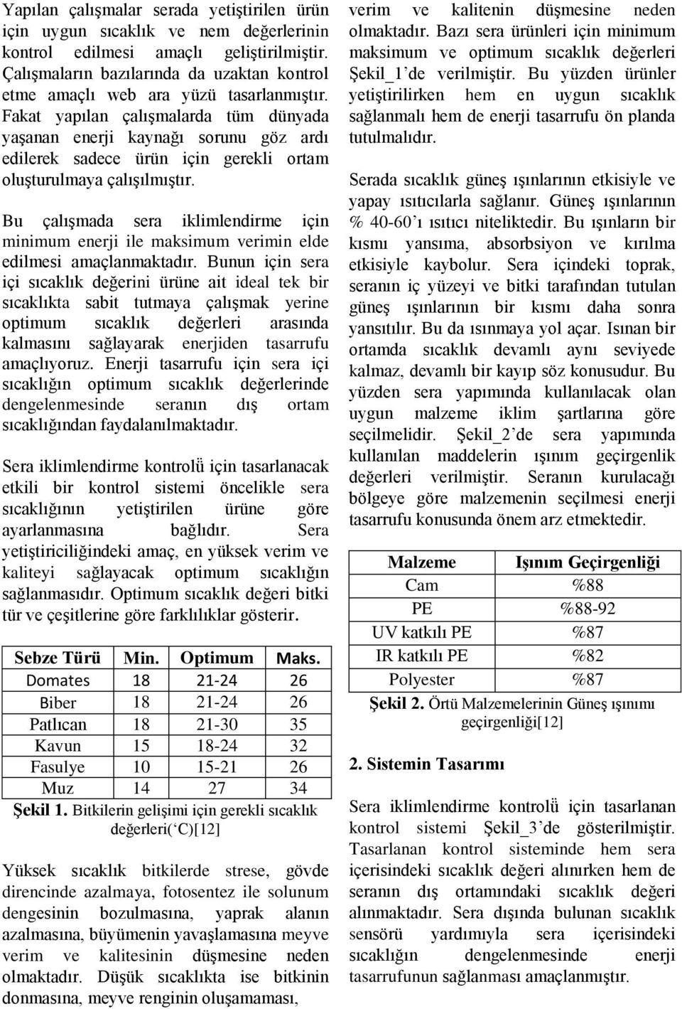 Bu çalışmada sera klmlendrme çn mnmum enerj le maksmum vermn elde edlmes amaçlanmaktadır.