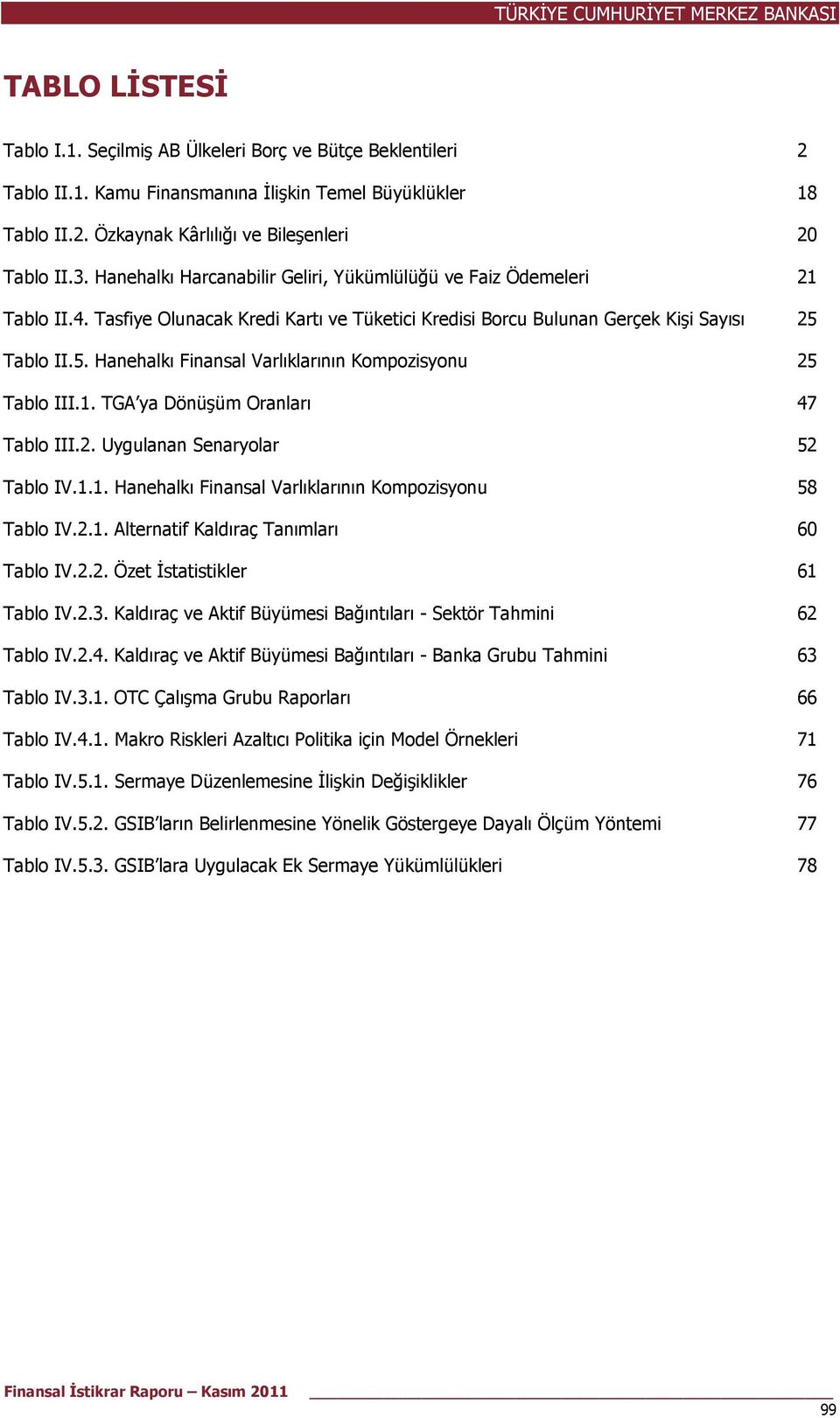 Tablo II.5. Hanehalkı Finansal Varlıklarının Kompozisyonu 25 Tablo III.1. TGA ya Dönüşüm Oranları 47 Tablo III.2. Uygulanan Senaryolar 52 Tablo IV.1.1. Hanehalkı Finansal Varlıklarının Kompozisyonu 58 Tablo IV.