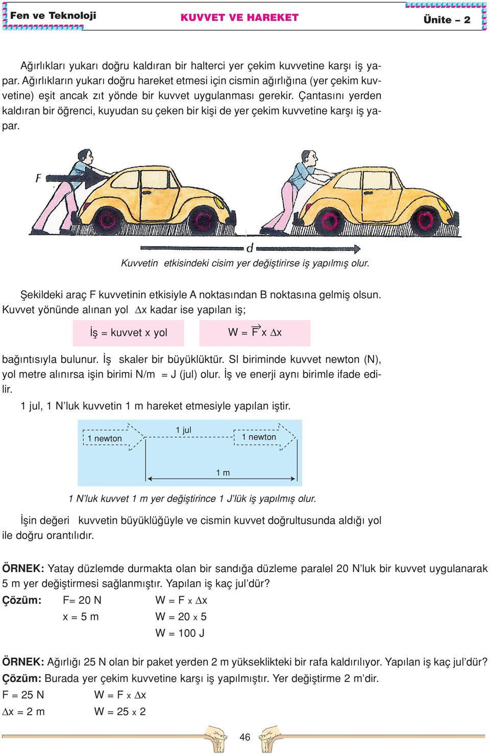 Çantas n yerden kald ran bir ö renci, kuyudan su çeken bir kifli de yer çekim kuvvetine karfl ifl yapar. Kuvvetin etkisindeki cisim yer de ifltirirse ifl yap lm fl olur.