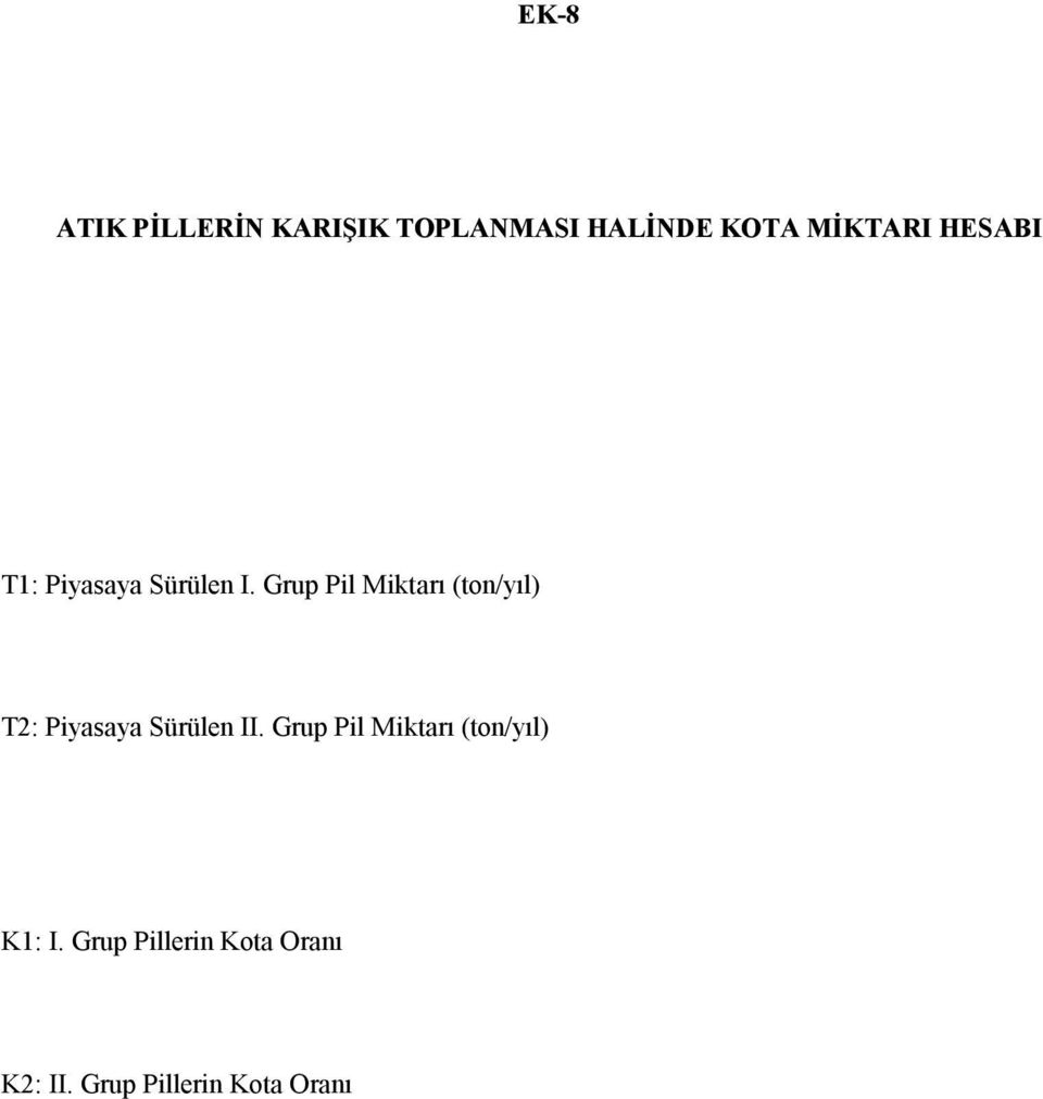 Grup Pil Miktarı (ton/yıl) T2: Piyasaya Sürülen II.