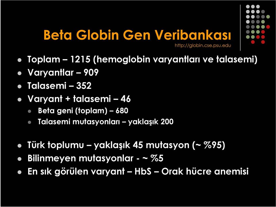 Varyant + talasemi 46 Beta geni (toplam) 680 Talasemi mutasyonları yaklaşık 200