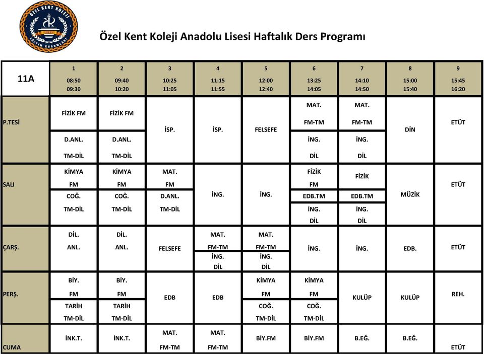 FİZİK FİZİK SALI FM FM FM FM COĞ. COĞ. D.ANL. EDB.TM EDB.TM MÜZİK TM-DİL TM-DİL TM-DİL DİL DİL DİL. DİL. MAT. MAT. ÇARŞ. ANL. ANL. FELSEFE FM-TM FM-TM EDB.