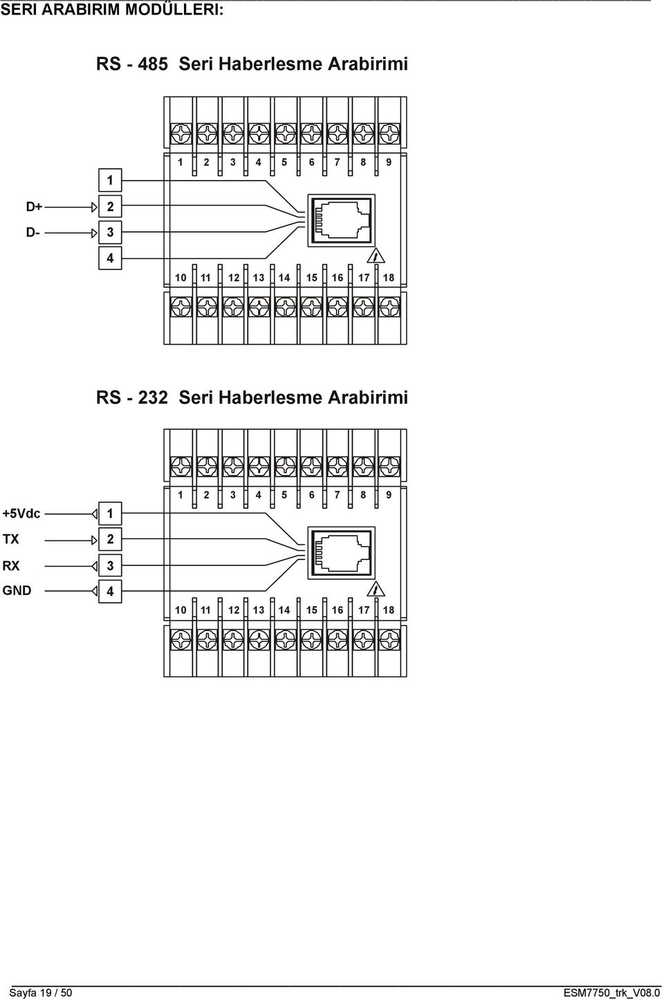 RS - 232 Seri Haberlesme Arabirimi +5Vdc 1 1 2 3 4 5 6 7 8
