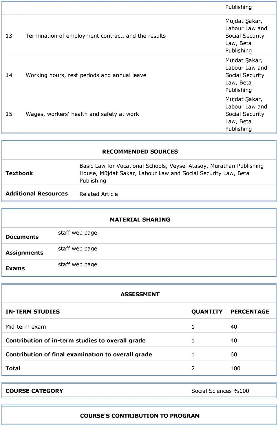 staff web page staff web page staff web page ASSESSMENT IN-TERM STUDIES QUANTITY PERCENTAGE Mid-term 1 40 Contribution of in-term studies to