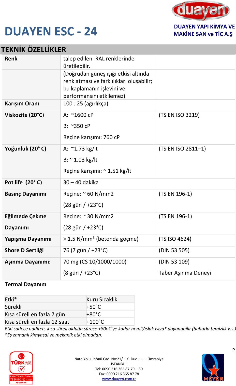 ~1.73 kg/lt B: ~ 1.03 kg/lt Reçine karışımı: ~ 1.