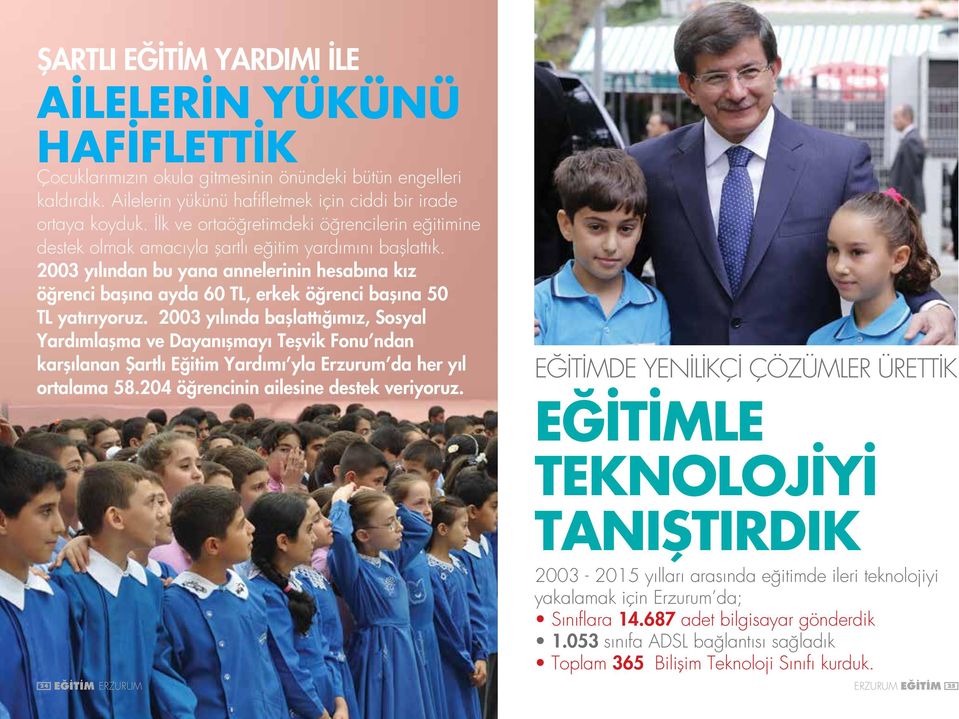 2003 yılından bu yana annelerinin hesabına kız öğrenci başına ayda 60 TL, erkek öğrenci başına 50 TL yatırıyoruz.