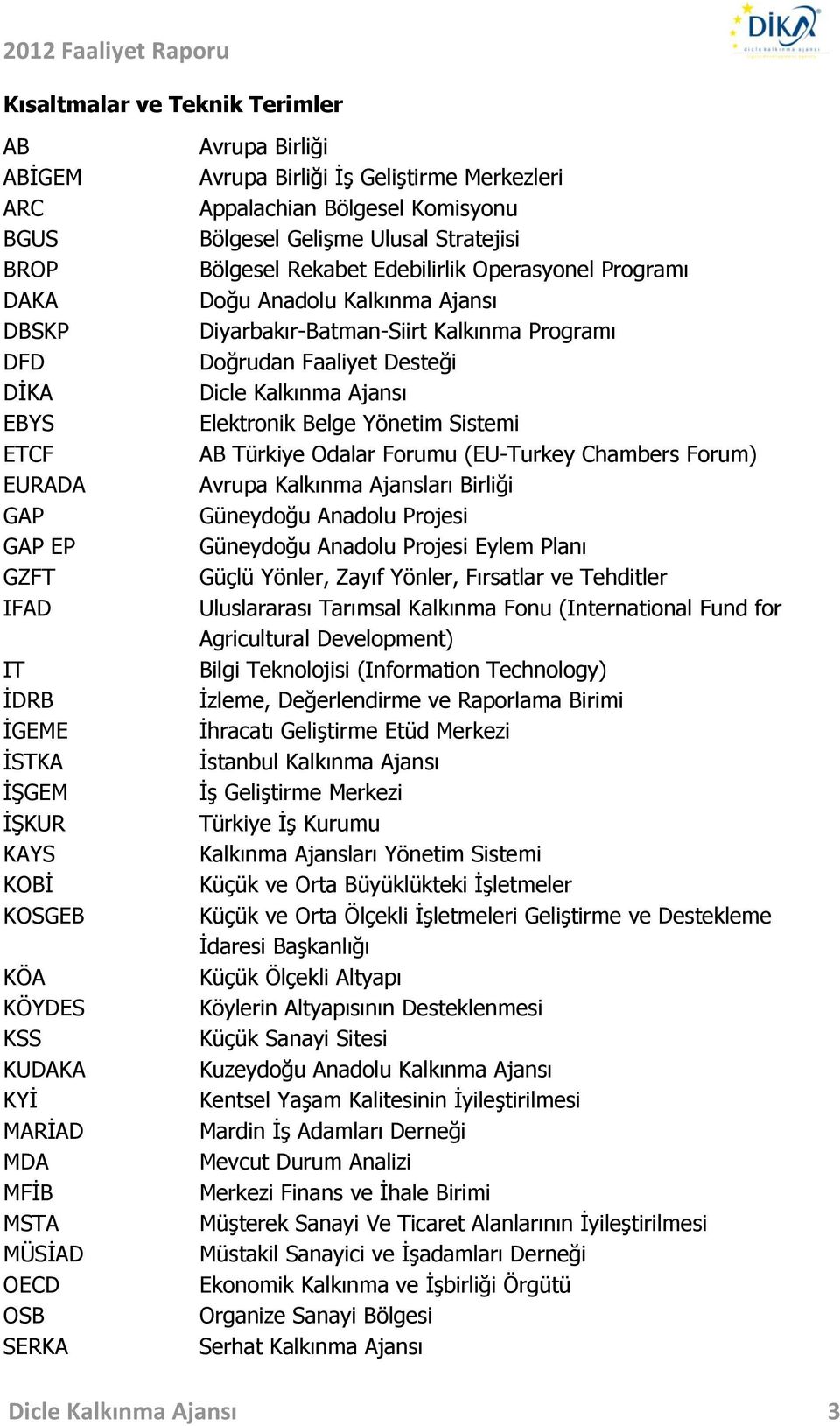 Programı Doğu Anadolu Kalkınma Ajansı Diyarbakır-Batman-Siirt Kalkınma Programı Doğrudan Faaliyet Desteği Dicle Kalkınma Ajansı Elektronik Belge Yönetim Sistemi AB Türkiye Odalar Forumu (EU-Turkey