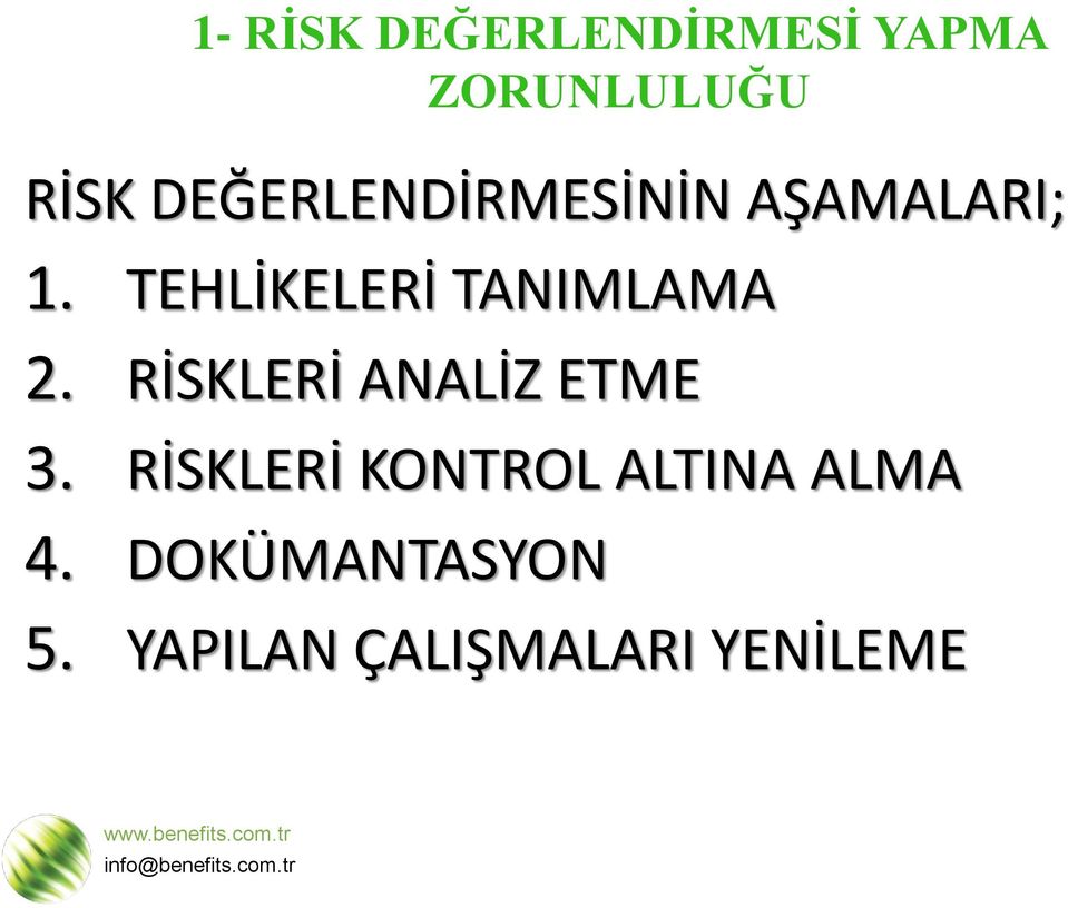 TEHLİKELERİ TANIMLAMA 2. RİSKLERİ ANALİZ ETME 3.